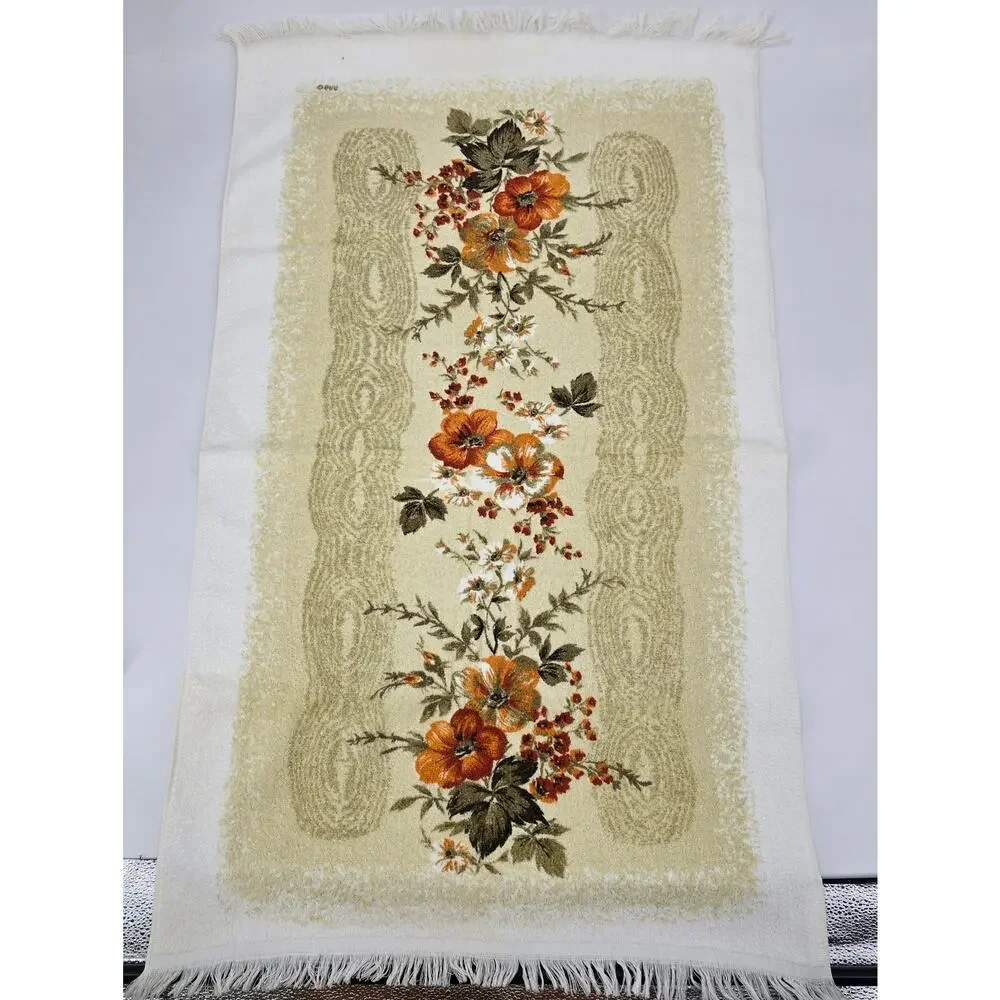 Vintage Floral Towel Set 3pc Fringe Trim Retro Cottagecore Kitchen Bath USA Made